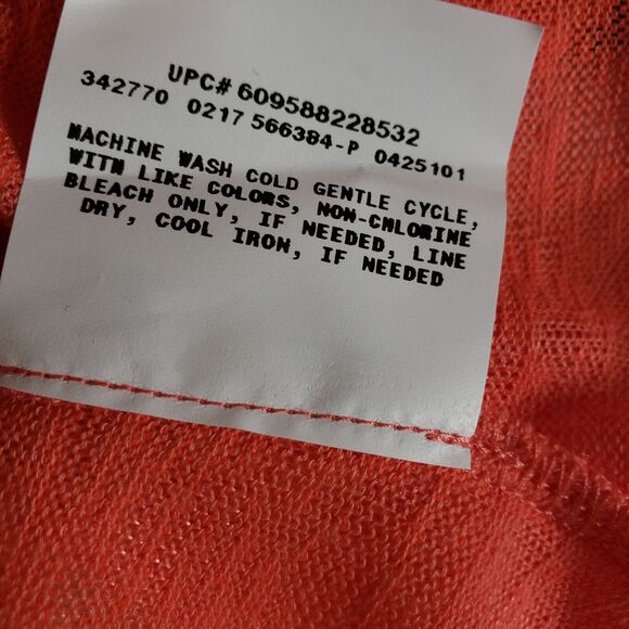 AGB Womens Cardigan Sweater Large Coral One Button Long Sleeve Sheer Polyester - Picture 8 of 9